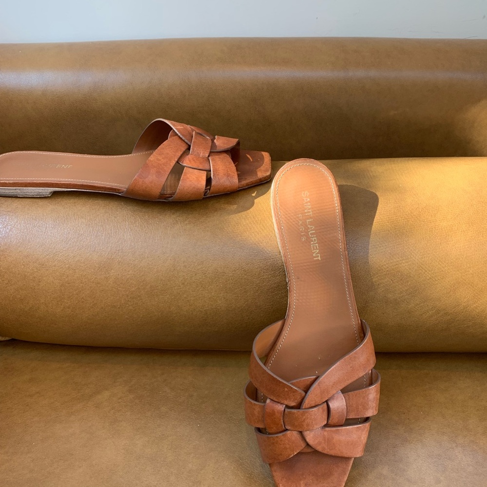 Saint Laurent (YSL) Tan Leather Sandals 39 Euro/ 8 US